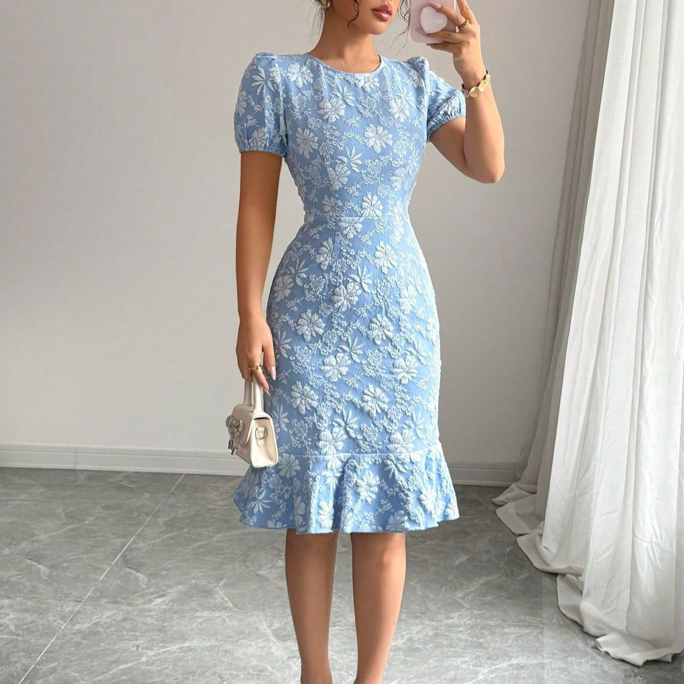 Women's Summer Bubble Sleeve Printed Elegant Fishtail Dress
