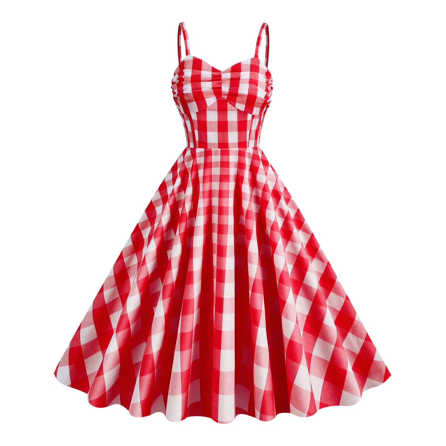 Holiday Barbie Pink Plaid Striped Spaghetti Straps High Waist Mid-length Dress