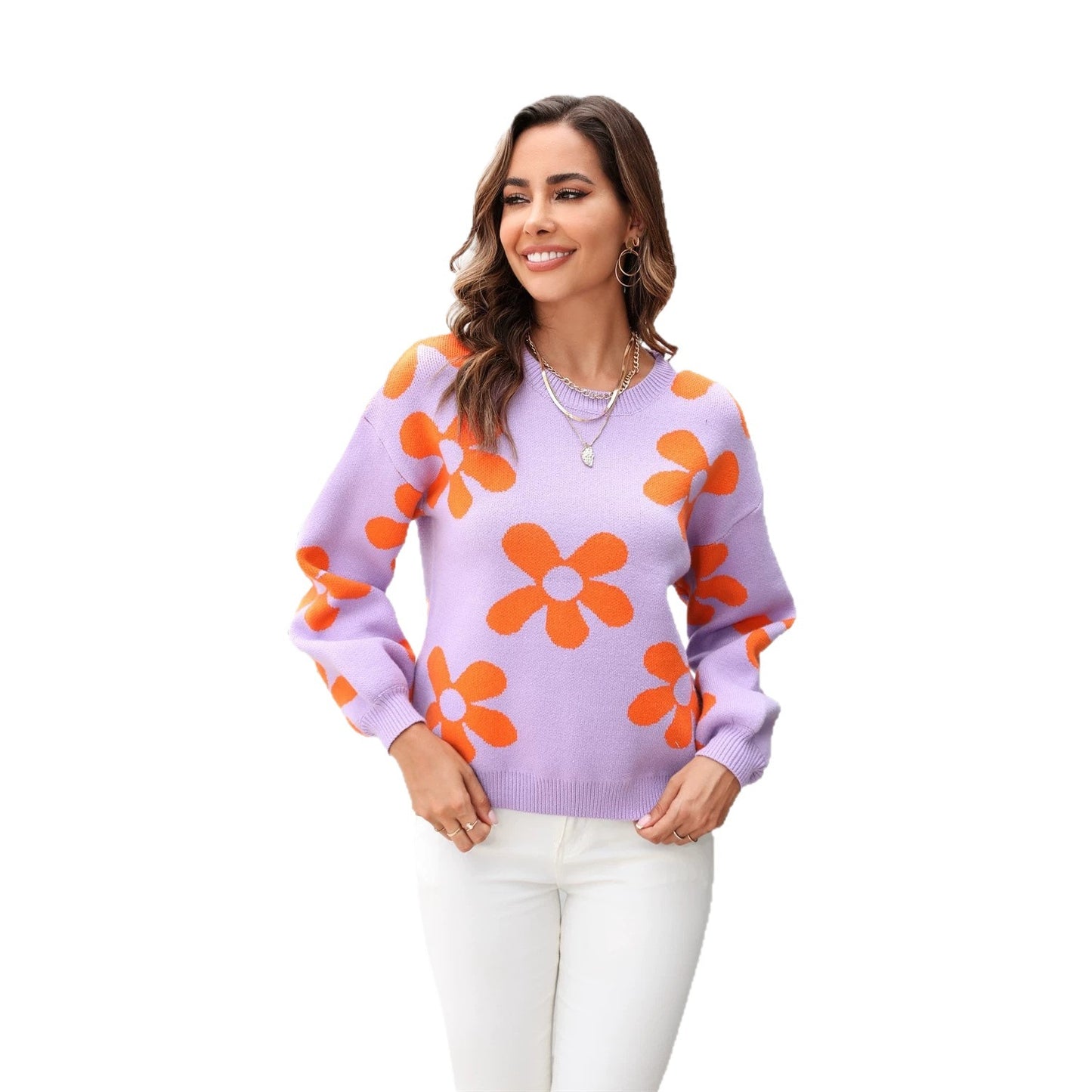 Comfortable Women's Spring Printed Pullover Flower Sweaters