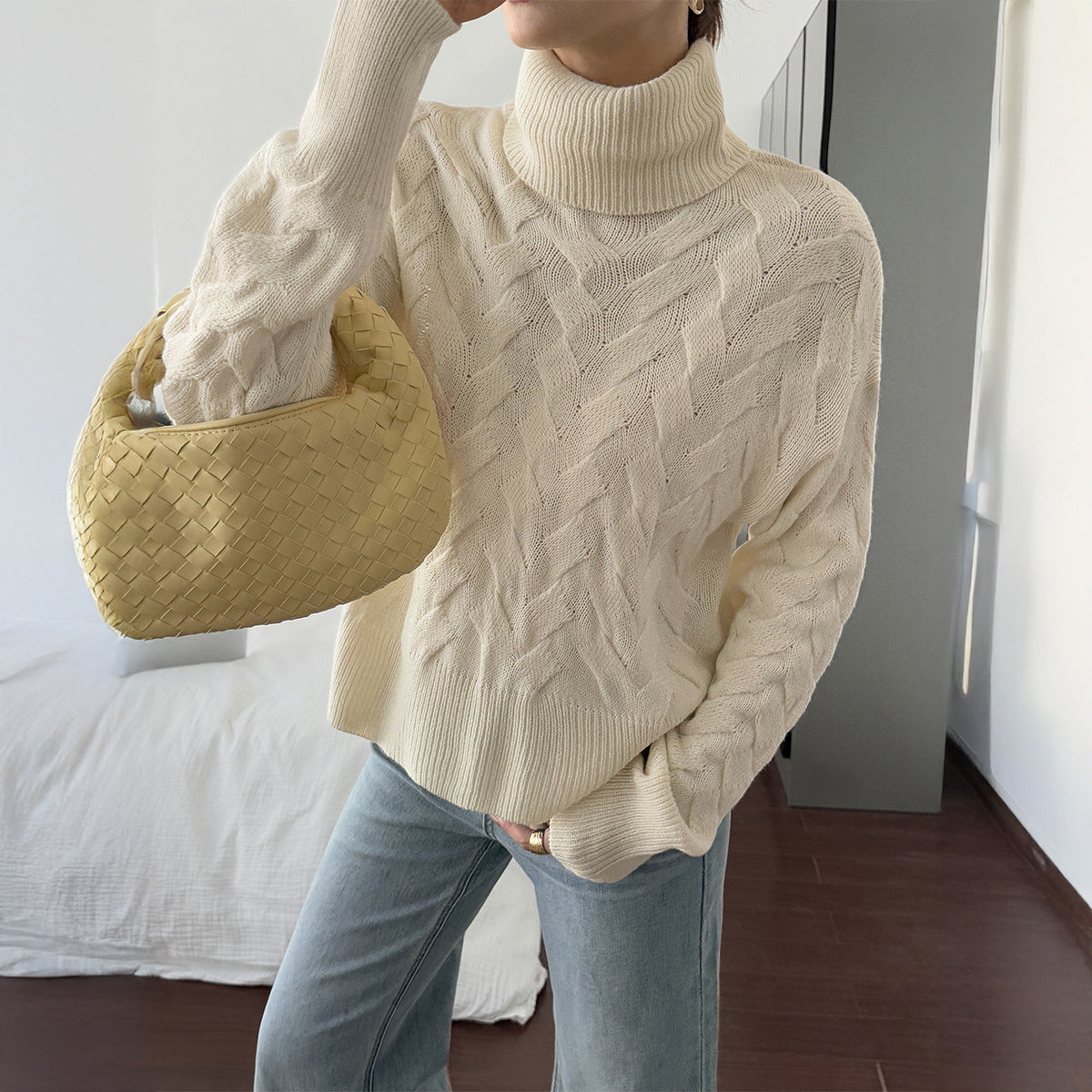 Women's Casual Solid Color Wool Long Sleeve Sweater