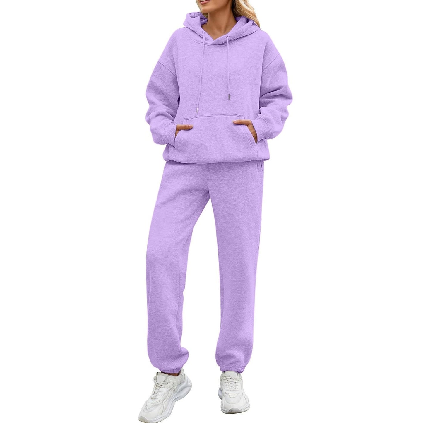Women's Solid Color Long Sleeve Hooded Fleece Suits