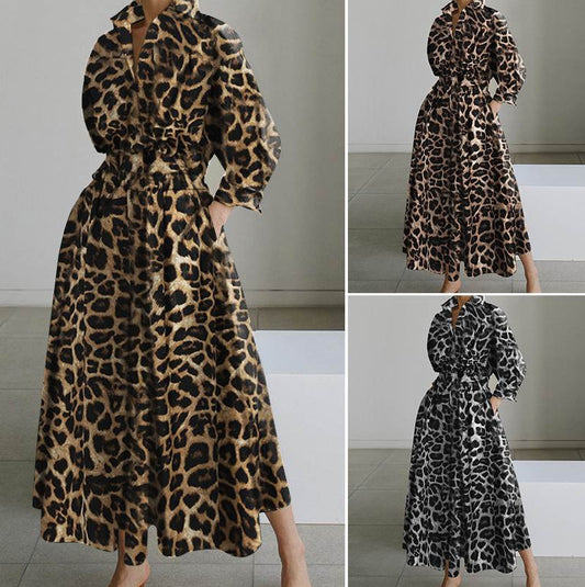 Chiffon Printed Loose Elastic High Waist Slimming Elegant College Dress