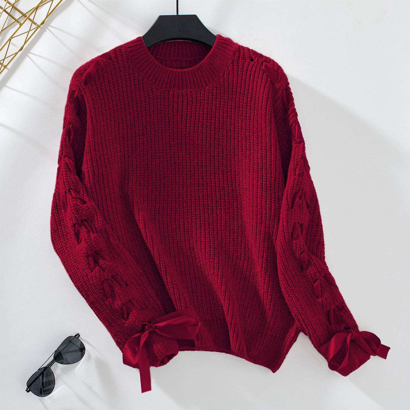 Women's Bow Pullover Loose Casual Long Sleeves Sweater