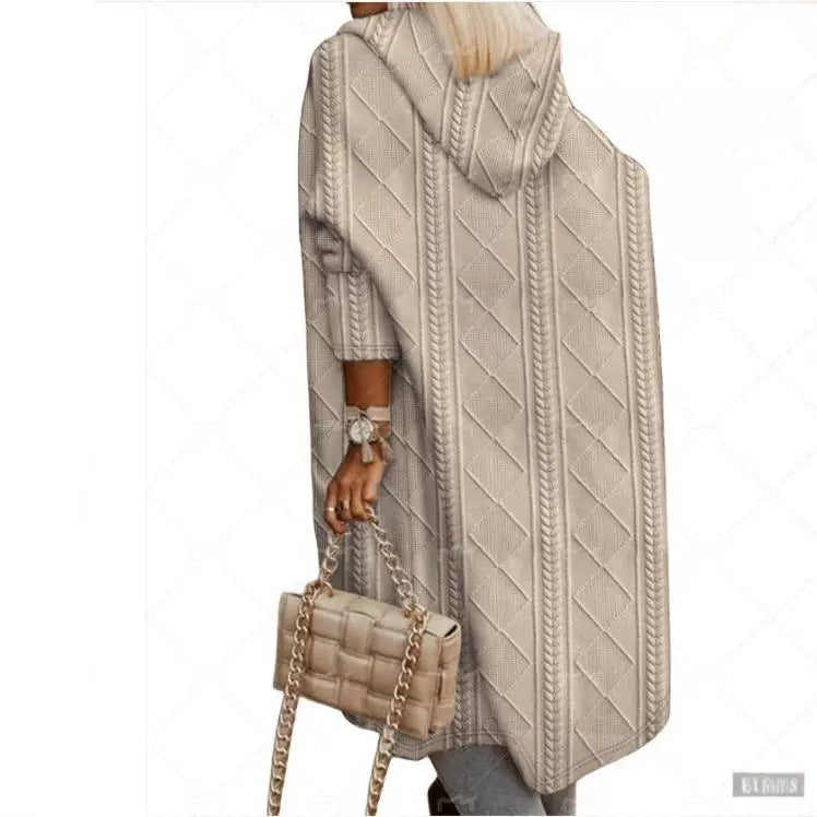 Women's Twisted Texture Hooded Mid-length Trench Coats