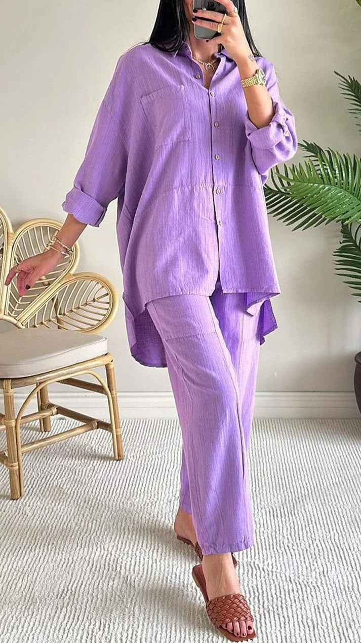 Women's Summer Set Cotton Linen Shirt Outfit Plus Size