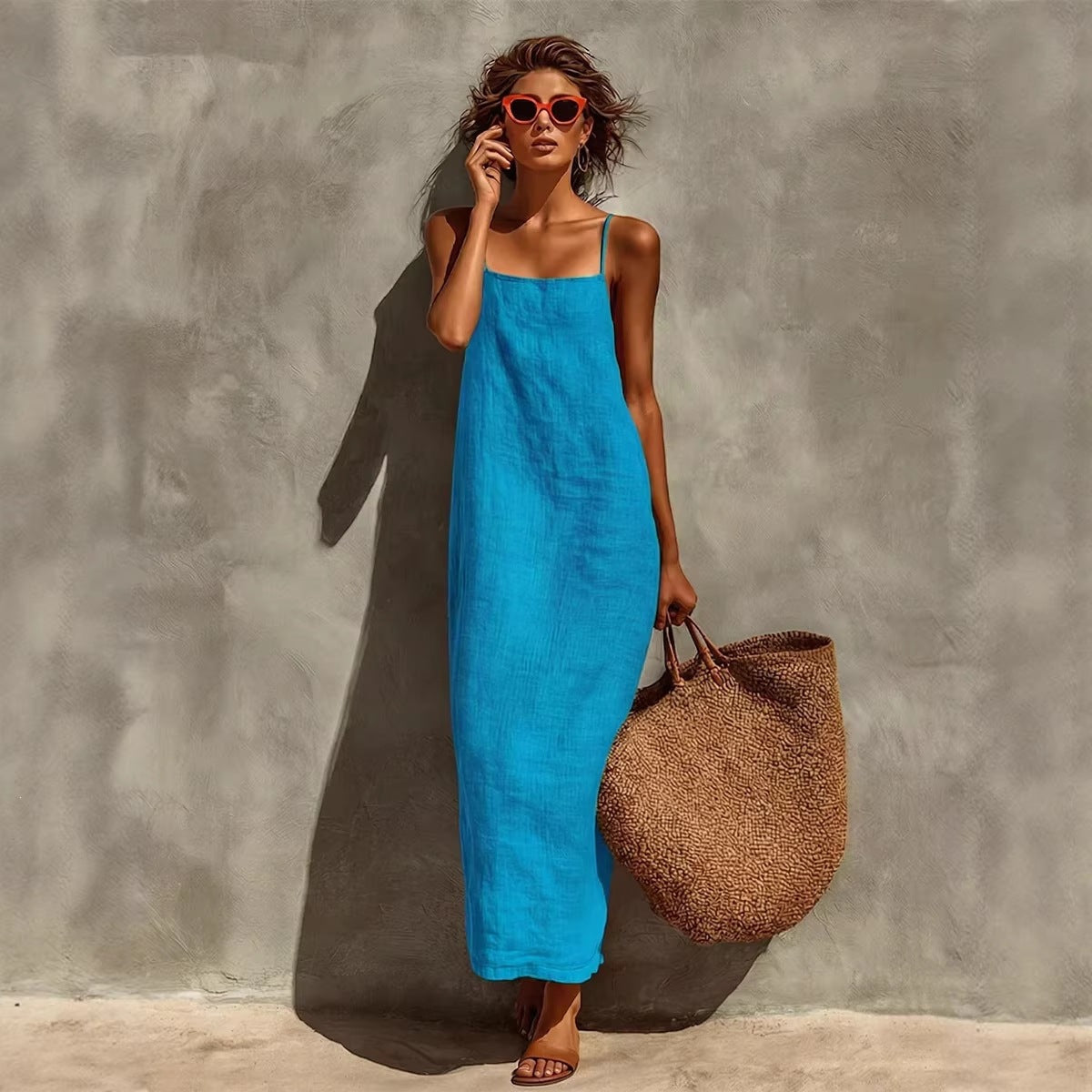 Women's Summer Solid Color Strap Fashion Comfort Casual Dress