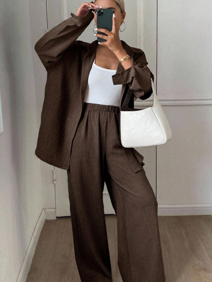 Set Loose Cotton Linen Long Sleeve Trousers Fashion Casual Suit