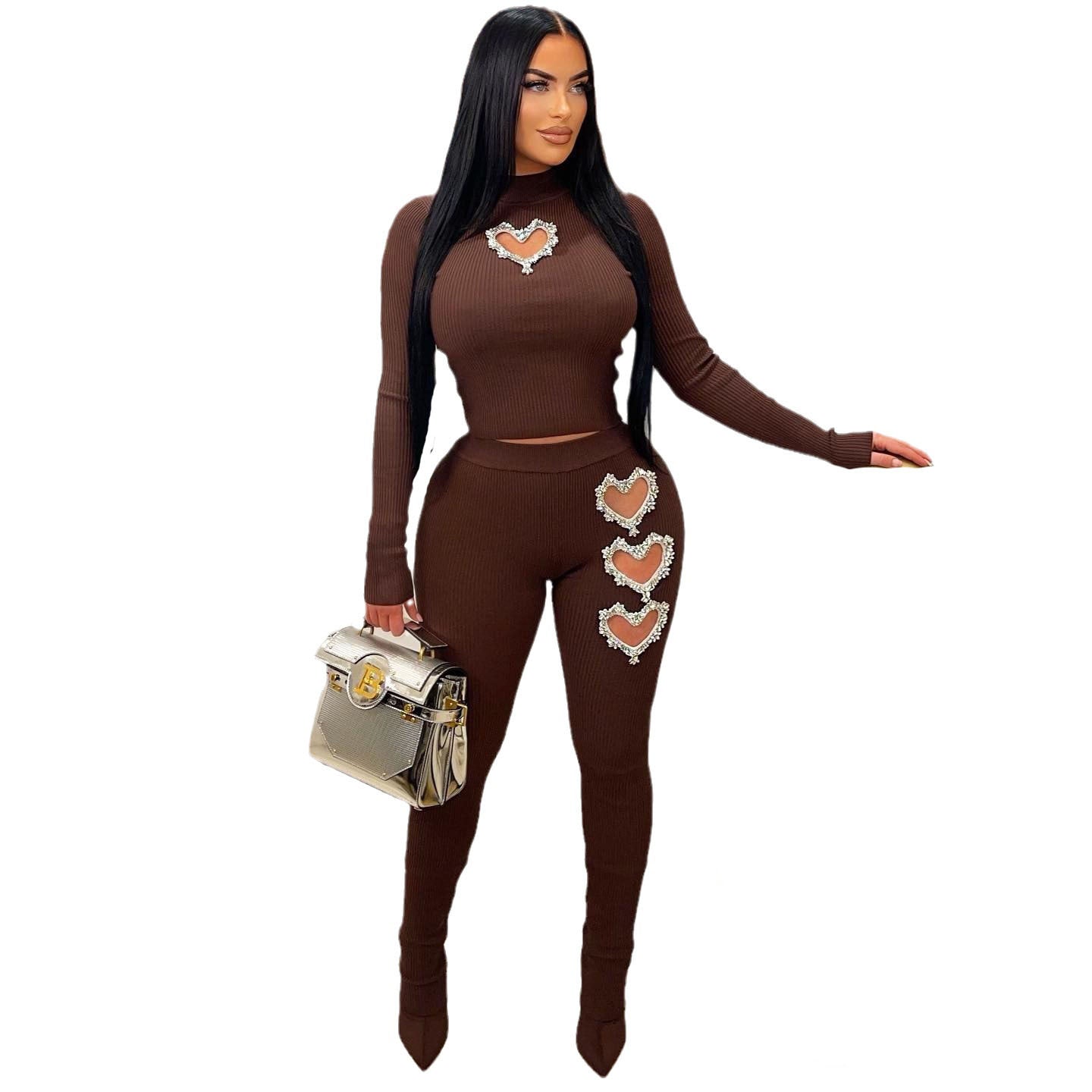 Women's Casual Heart-shaped Rhinestone Solid Color Suits