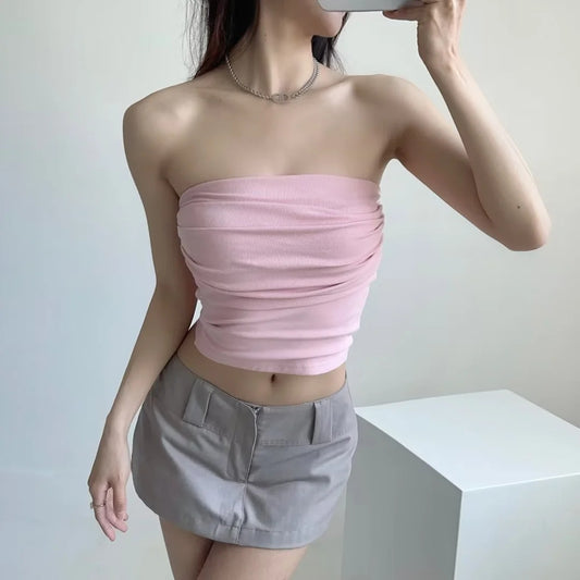 Women's Pleated Slim Fit Inner Wear Wrapped Chest Elastic Shorts