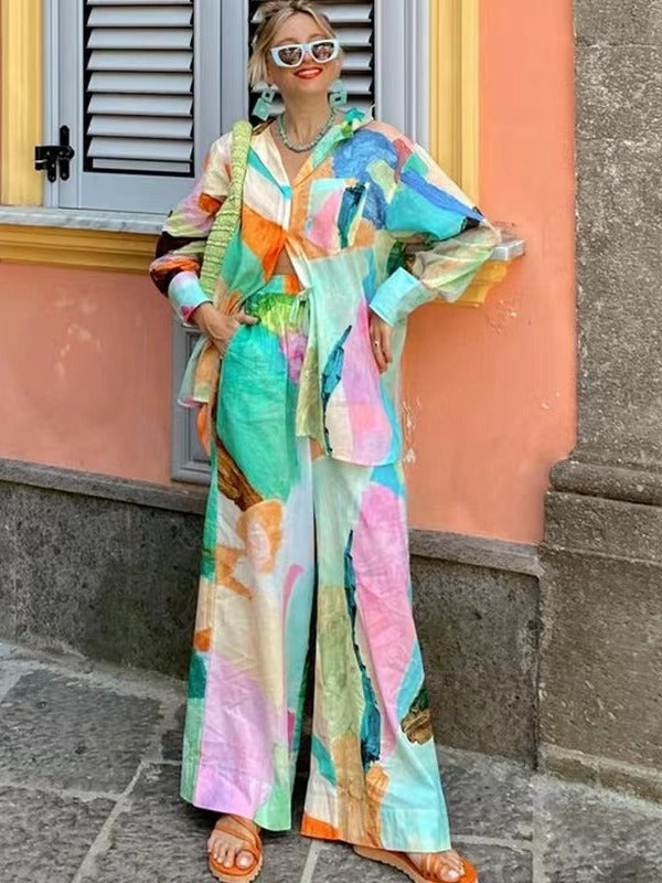 Fashion Printing Collar Loose Long Sleeve Suits