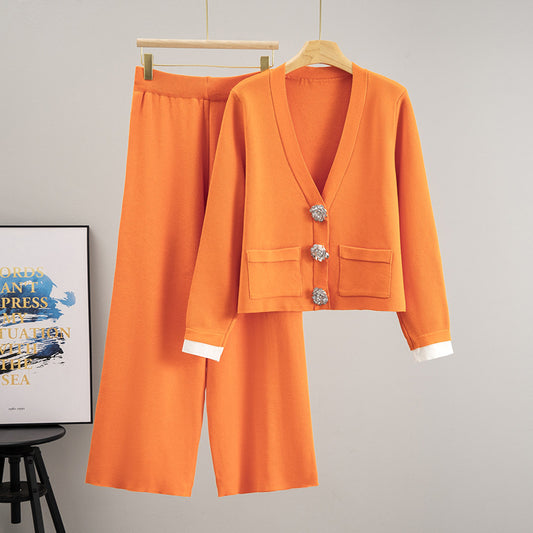 Women's Crystal Buckle Idle Style Elegant Outfit Suits