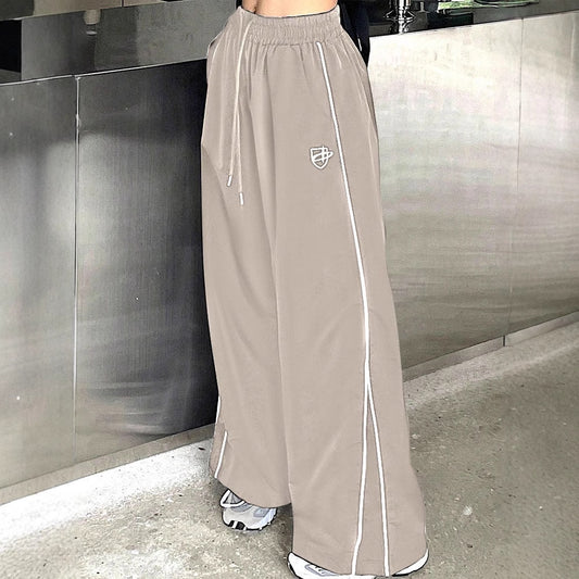Women's Wide Leg Loose Drawstring Striped High Pants