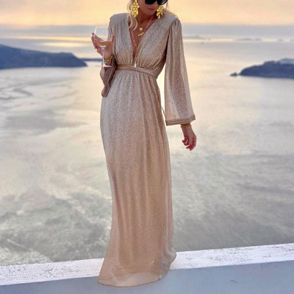 Women's Fashion Casual Collar Long Sleeve Sequins Dresses