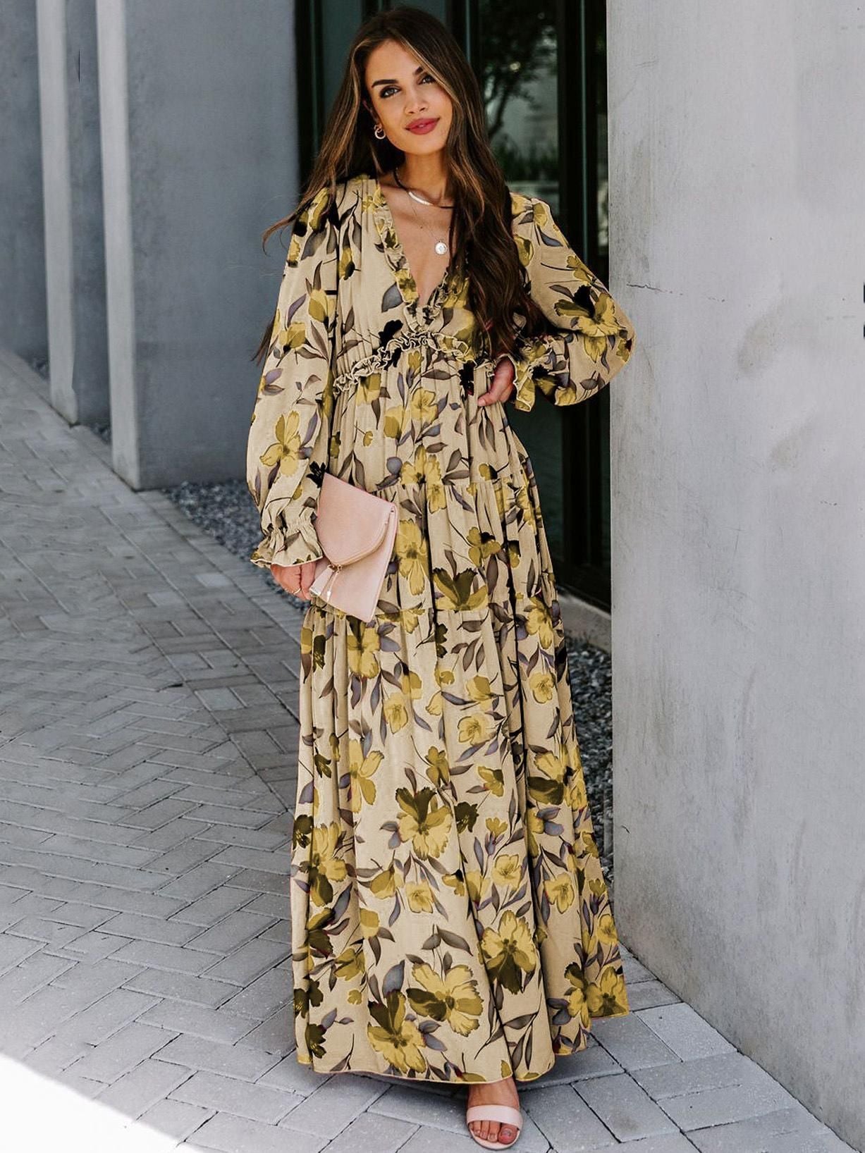 Women's Long Sleeve Fashion Print Fairy Elegant Dresses
