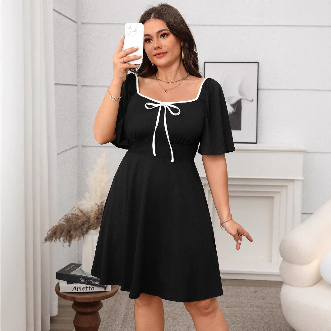 Women's Slimming Loose Sleeve Square Collar Bow Dresses