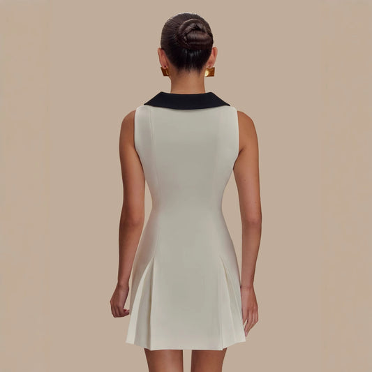 Metal Buckle Sleeveless Temperament Slimming Tuxedo Dresses