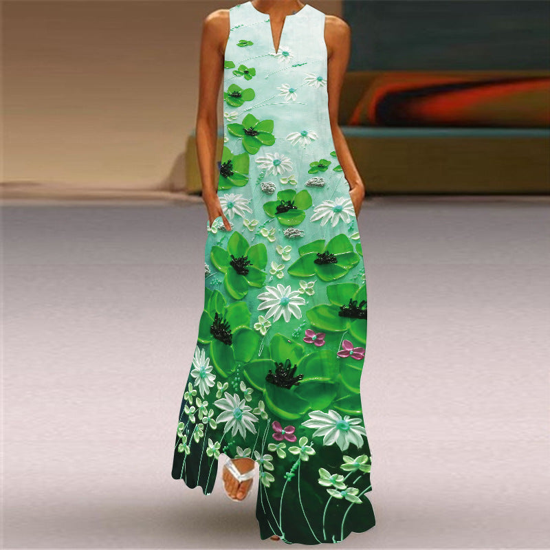 Women's Summer Sleeveless Dress Printed Emerald Dresses