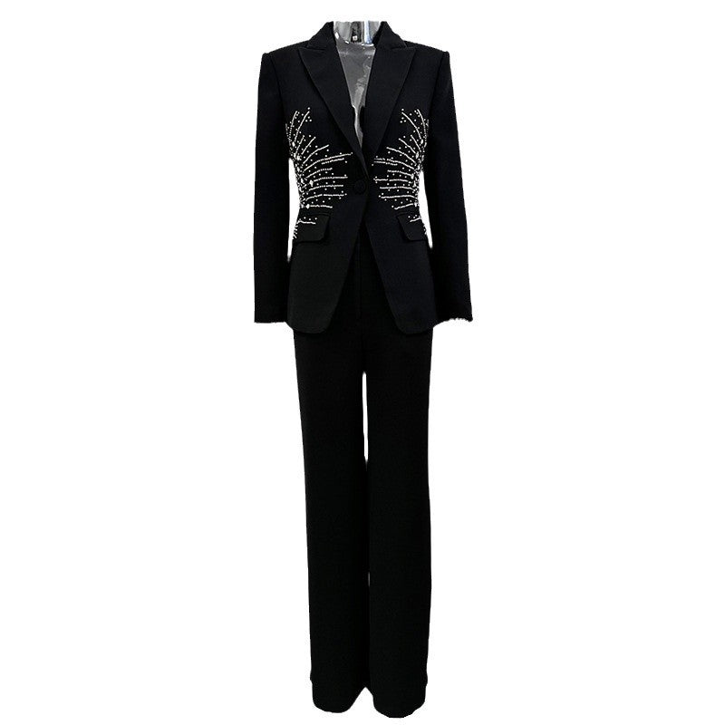 Fashion Bead Diamond One Button Trousers Suits