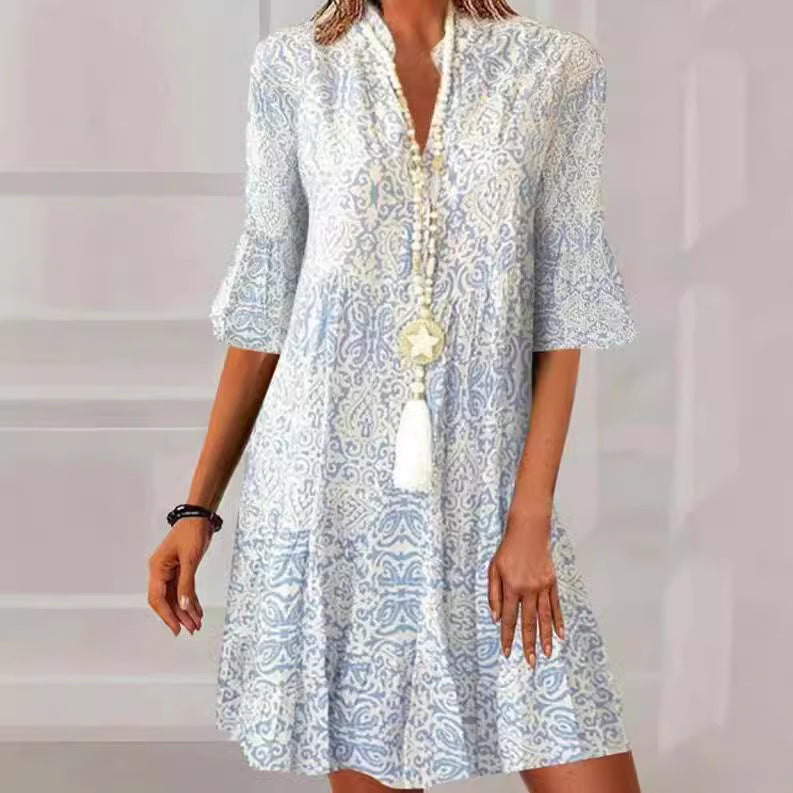 Women's Summer Loose Half Sleeve Printed Dress