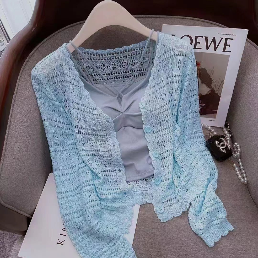 Women's Summer Solid Color Thin Hollow Shawl Women's Sweater