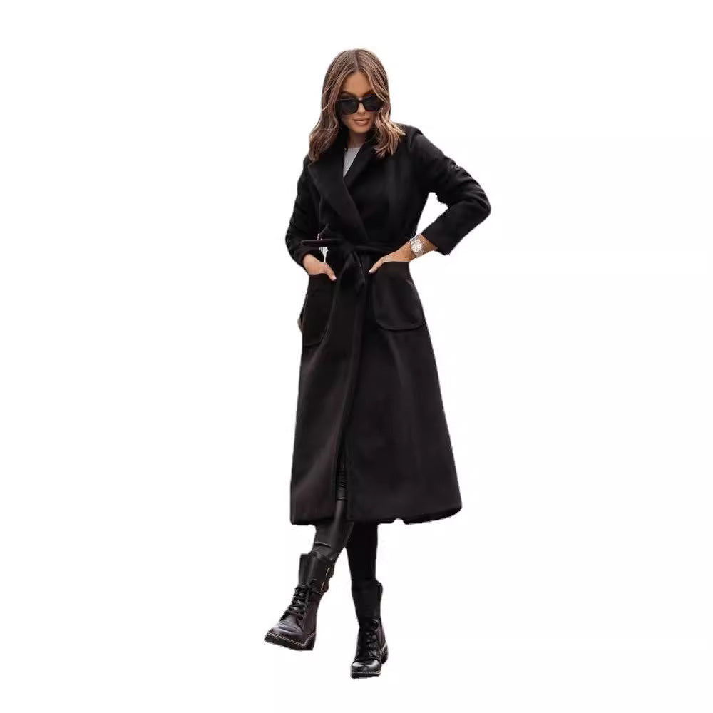 Women's Simple Double Breasted Long Sleeve Lapel Button Coats