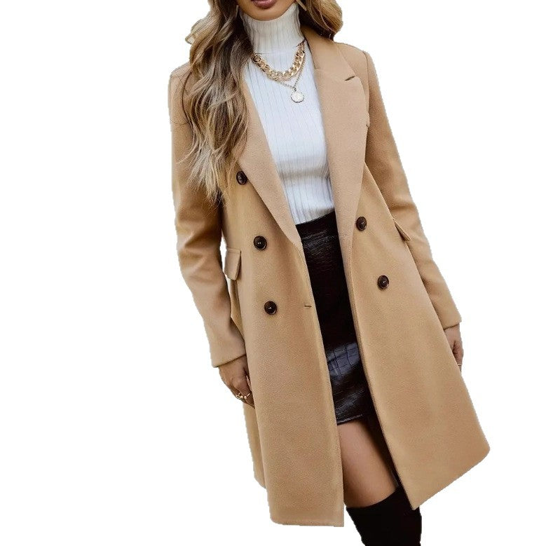 Trade Lady Temperament Elegant Double-breasted Woolen Coats