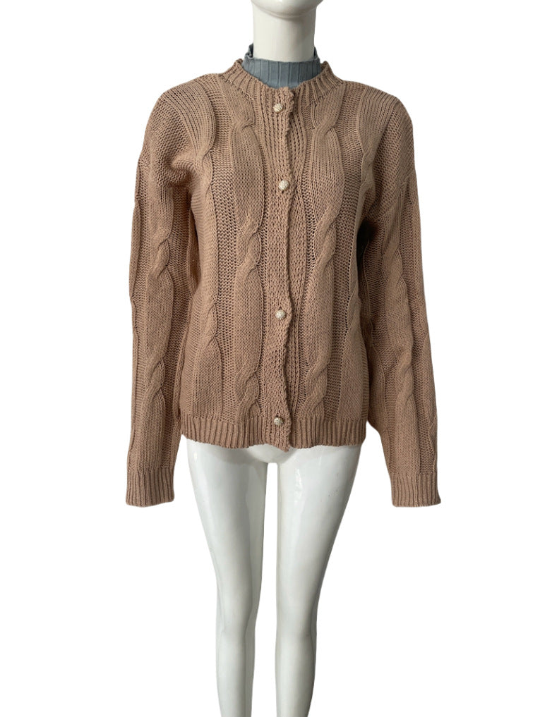 Knitted Round Neck Long Sleeve Twist Sweaters