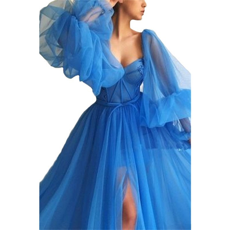Women's Mesh Long Sleeve One-piece Dress Large Wedding Dresses