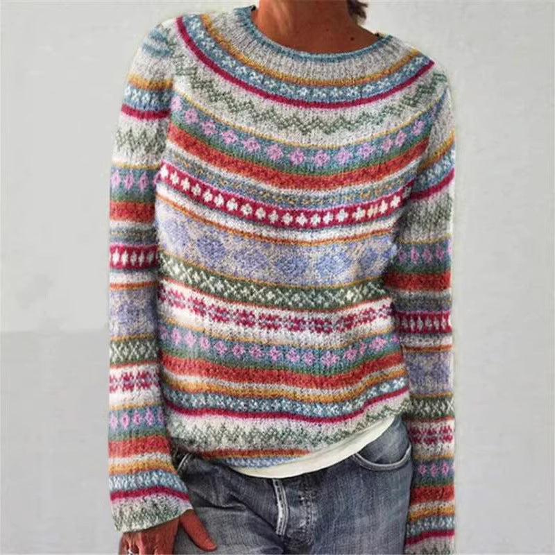 Women's Round Neck Multicolor Loose Fashion Pullover Sweaters