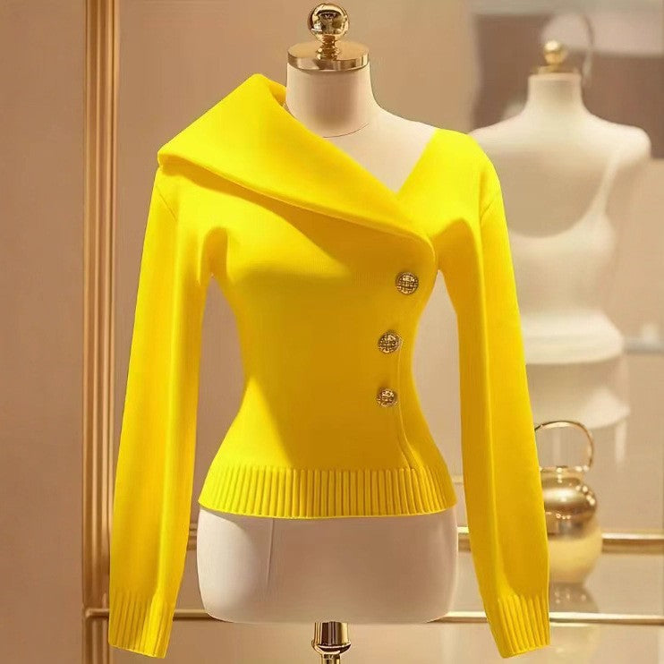 Fashion Autumn Elegant Lapel Slim Fit Tops