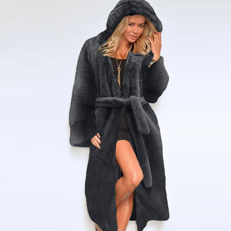 Women's Faux Fur Hooded Thickened Long Section Coats