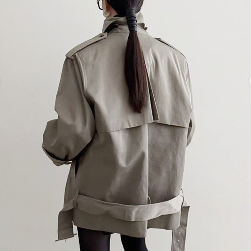 Women's Pure Color Lapel Long Sleeve Trench Coats