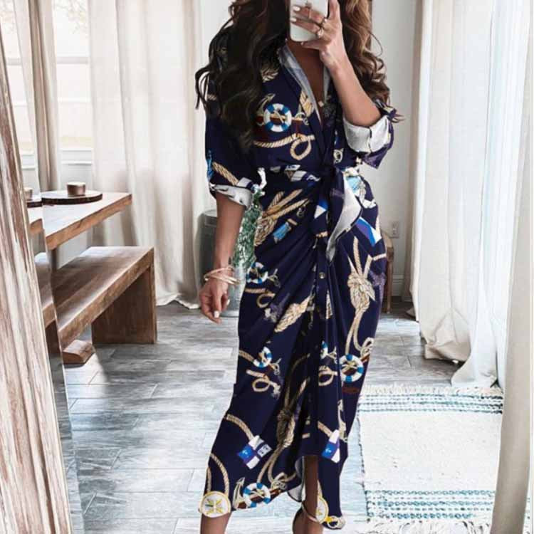 Women's Spring Sexy Print Pleated Irregular Dress Dresses