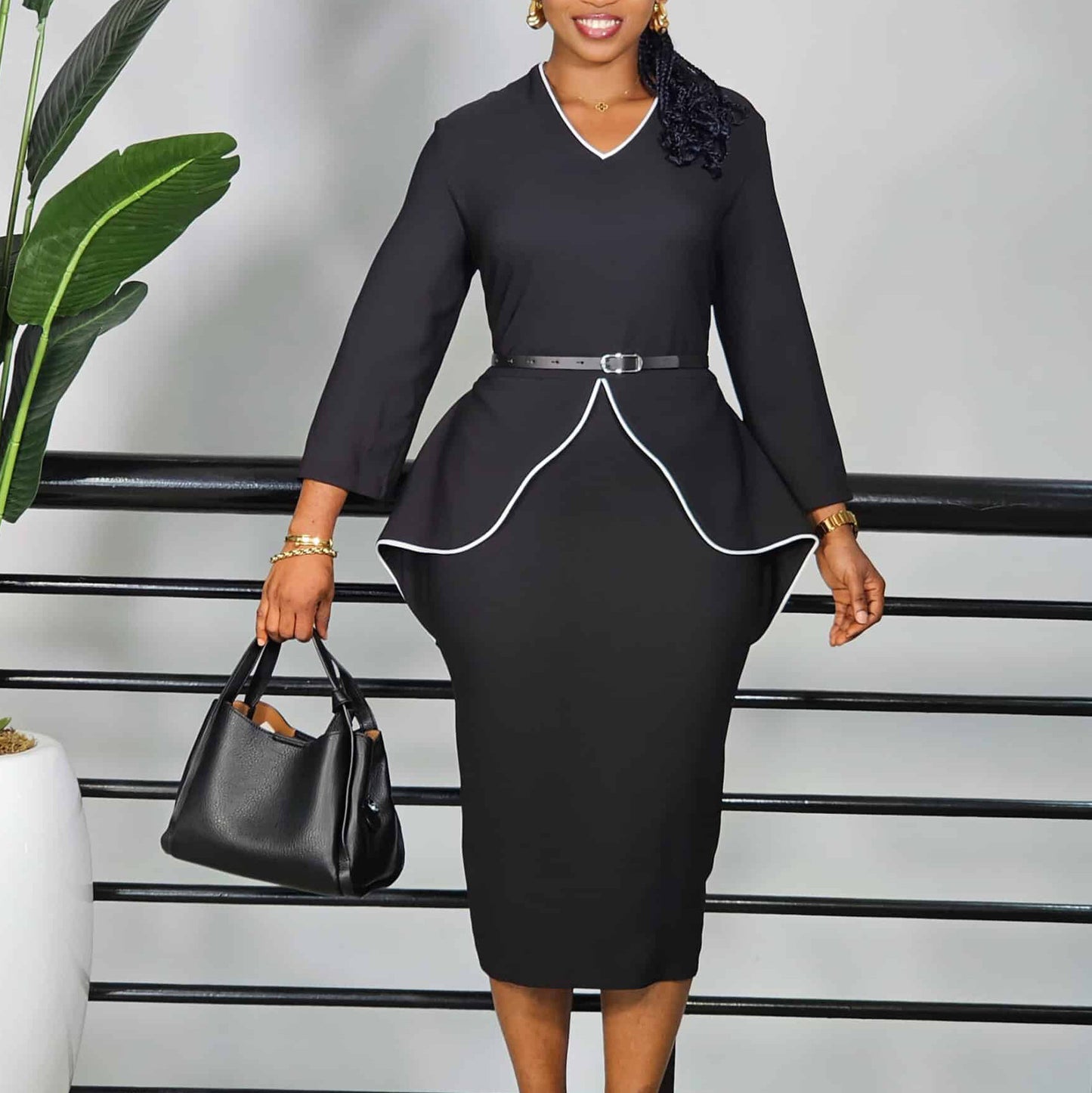 Women's Winter Professional Ruffled Long-sleeved Elegant Pencil Dress