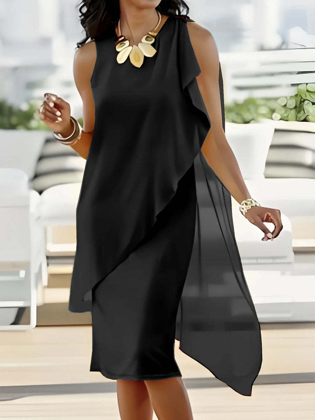 Women's Summer Urban Elegant Irregular Chiffon Sleeveless Dress