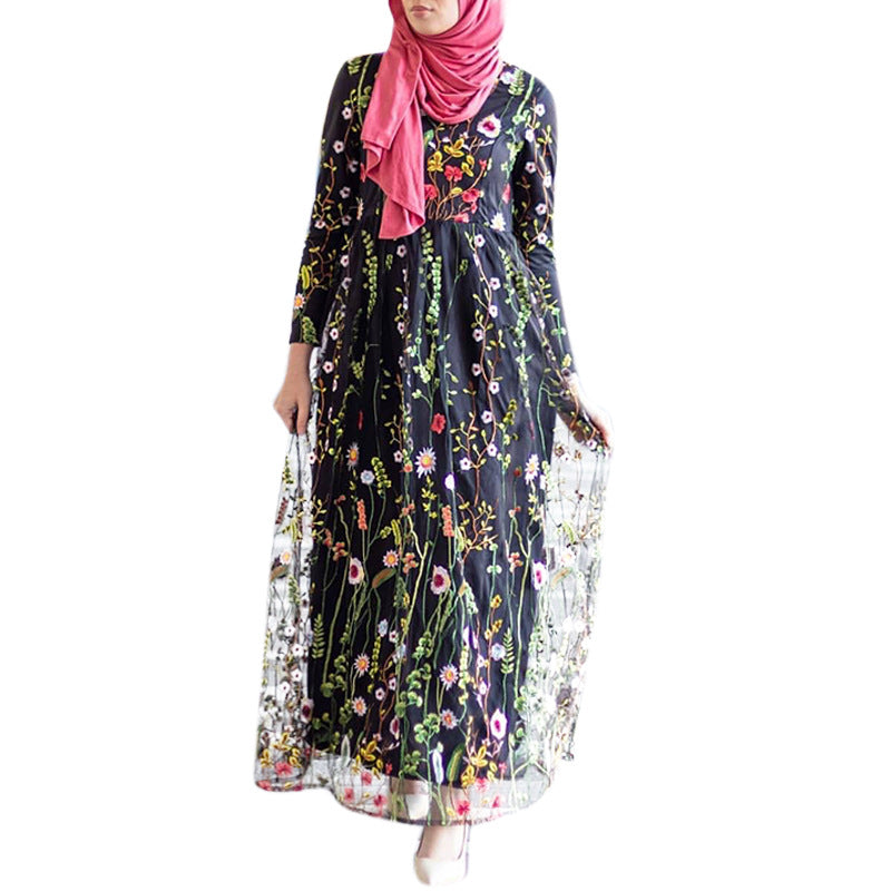 Embroidered Sweet Flowers Lace Long Fresh Dress