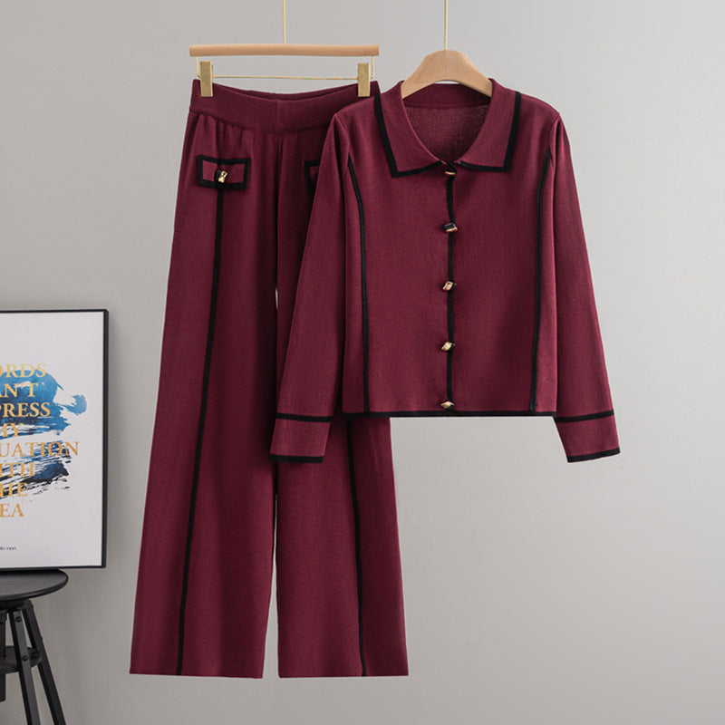 Women's High Sense Polo Collar Temperament Knitting Fashion Casual Suit