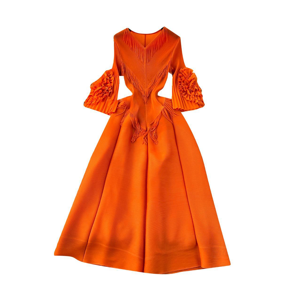 Women's Palace Dress Design Tassel Long Pleated Dresses