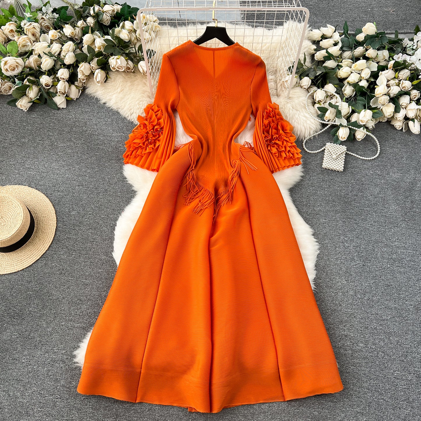 Women's Palace Dress Design Tassel Long Pleated Dresses
