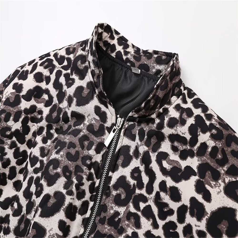 Women's Winter Leopard Print Zipper Cotton Coats