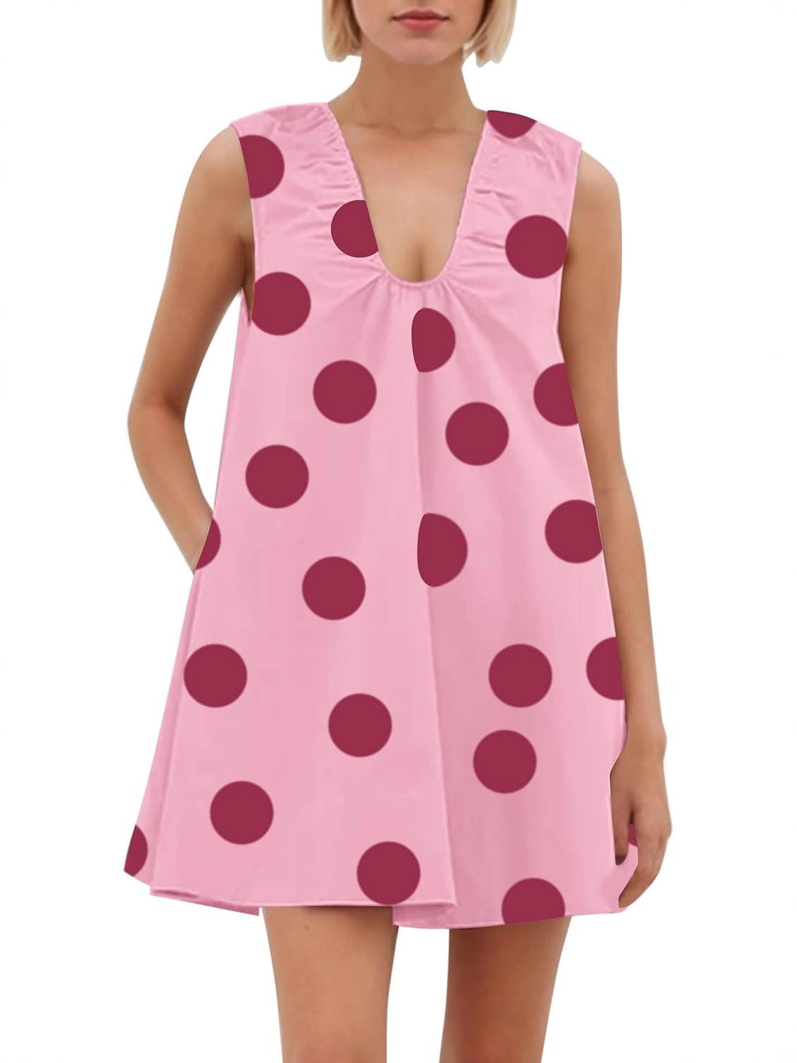 Temperament Fashionable A- Line Polka Dot Sleeveless Sling Dress