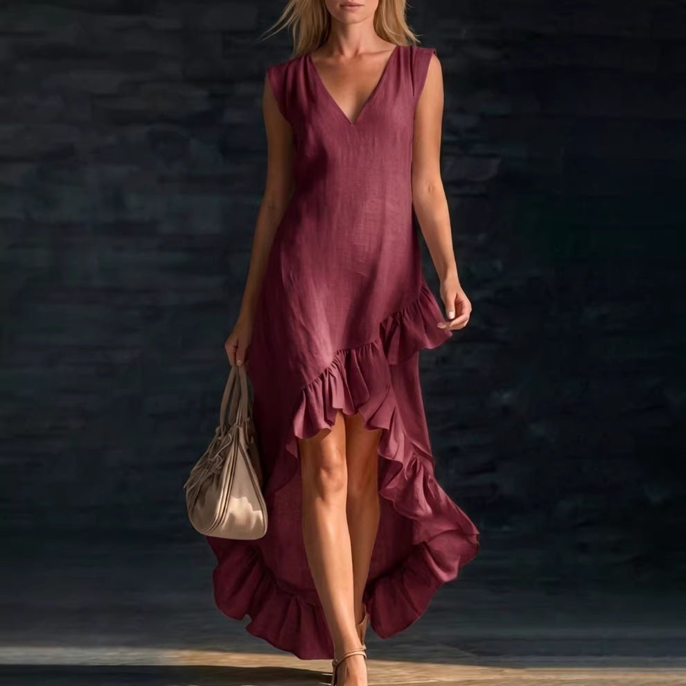 Women's Summer Sleeveless Flounce Vacation Style Slimming Dress