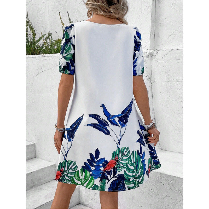 Floral Print Round Neck Loose Sleeves Shorts