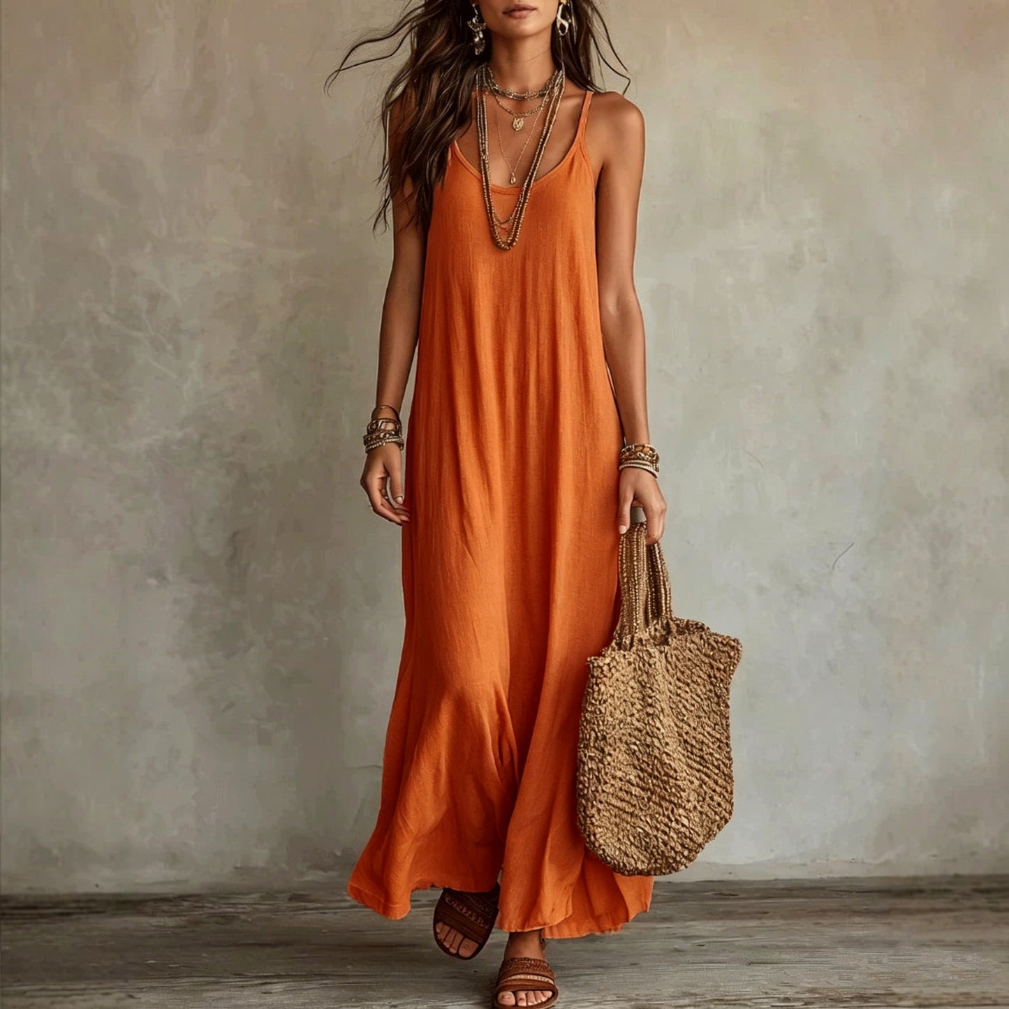 Relaxed Feeling Bohemian Seaside Vacation Travel Loose Thin Dress