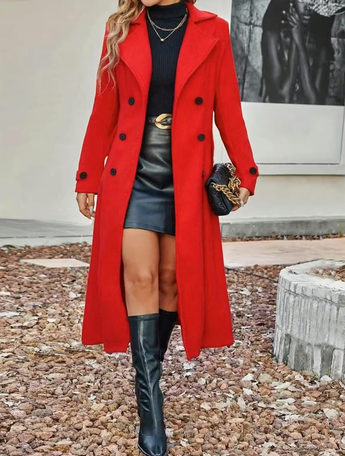 Women's Fashion Woolen Double Breasted Overcoat Coats