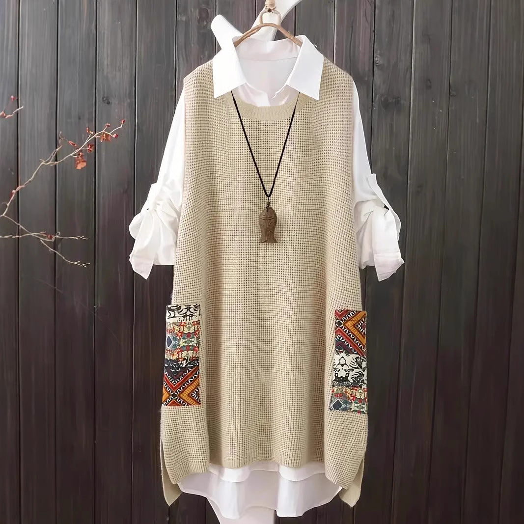 Women's Woven Pocket Decoration Round Neck Elegant Dresses