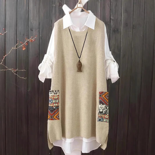 Women's Woven Pocket Decoration Round Neck Elegant Dresses