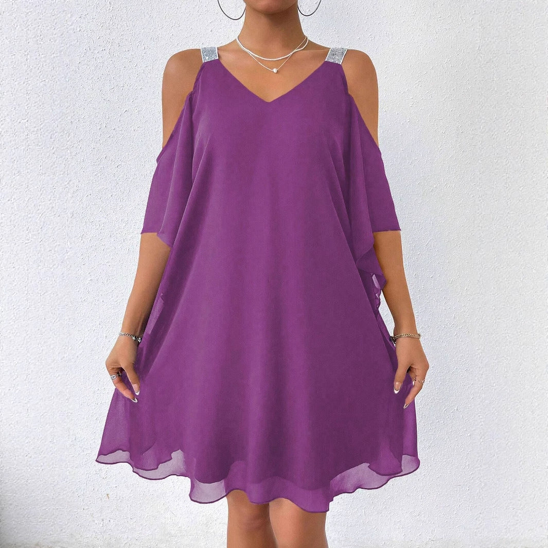 Women's Summer Chiffon Solid Color Elegant Dress