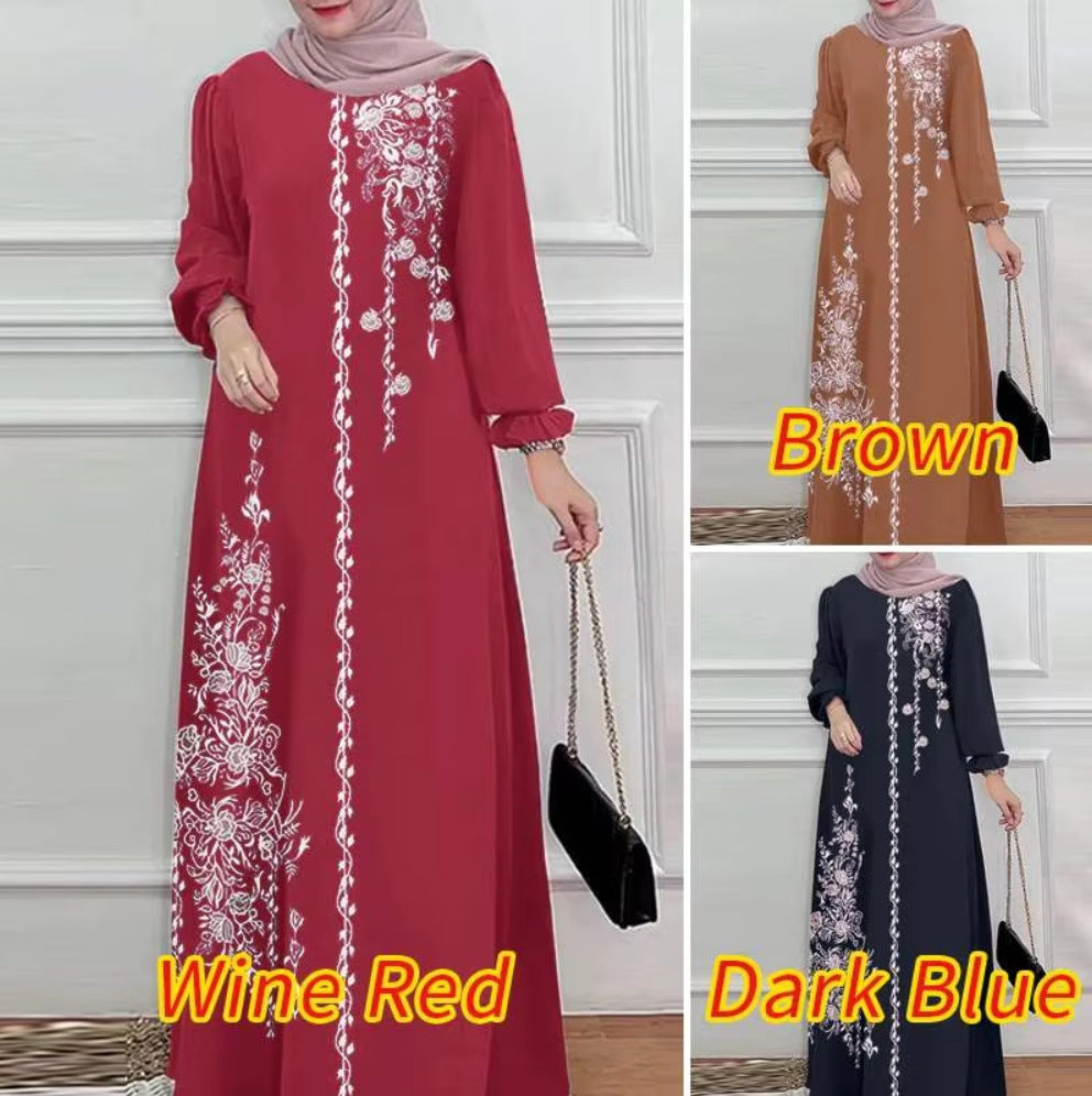 Positioning Printed Ethnic Style Retro Loose Dress