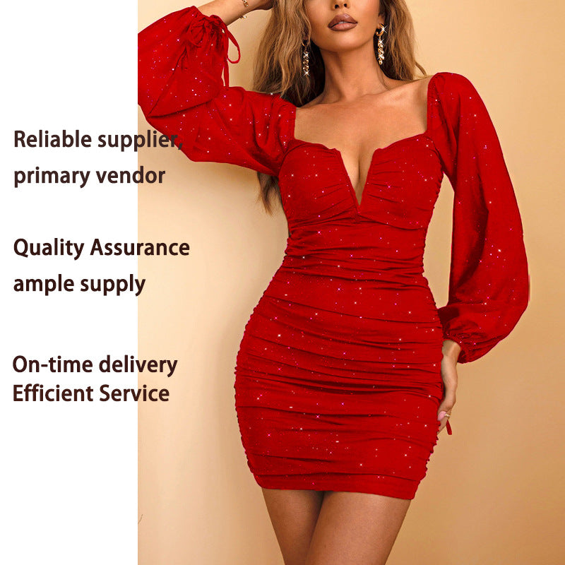 Women's Hepburn Style Long Sleeve Sexy Tight Black Clothing